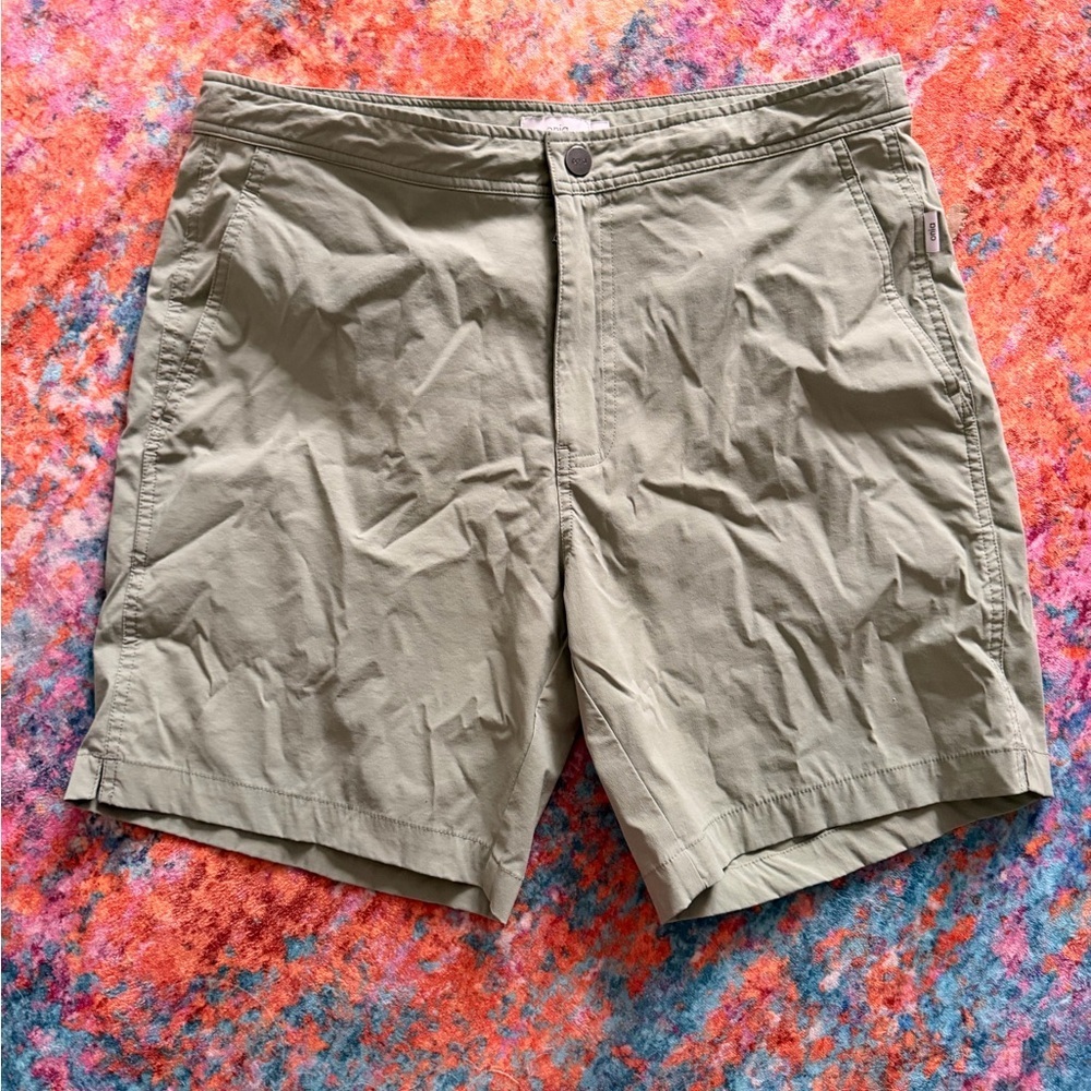 Onia Men's Khaki Green Flat Front Hybrid Swim Shorts